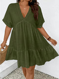 Summer Casual Deep V-Neck Short-Sleeve Loose Dress