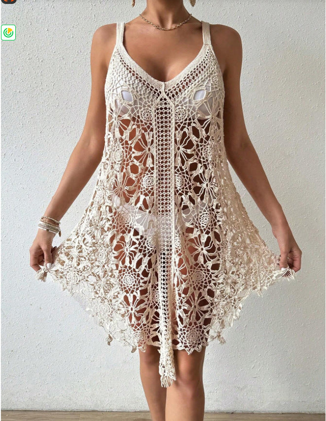 Fashionable Crochet Hollow-Out Beach Dress For Women