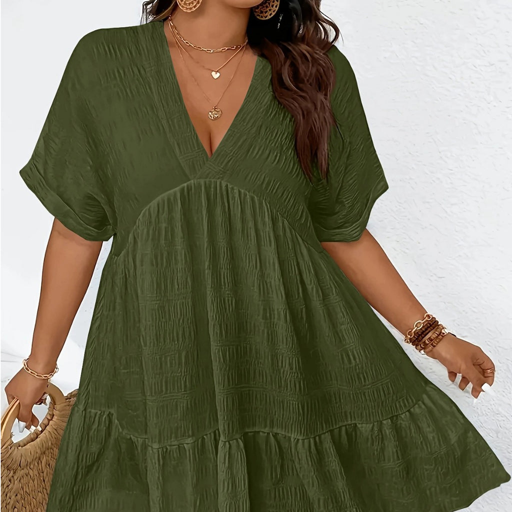 Summer Casual Deep V-Neck Short-Sleeve Loose Dress